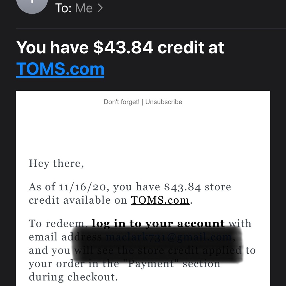 Toms  online shoe credit.